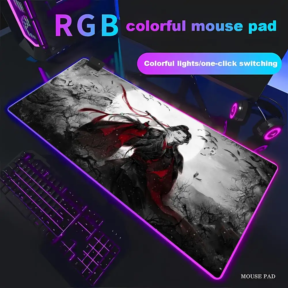 

Коврик для мыши HD RGB Mo dao zu shi с индивидуальным дизайном, мультяшный аниме-кавайный игровой коврик для мыши и клавиатуры, настольный коврик, аксессуары для девичьей спальни