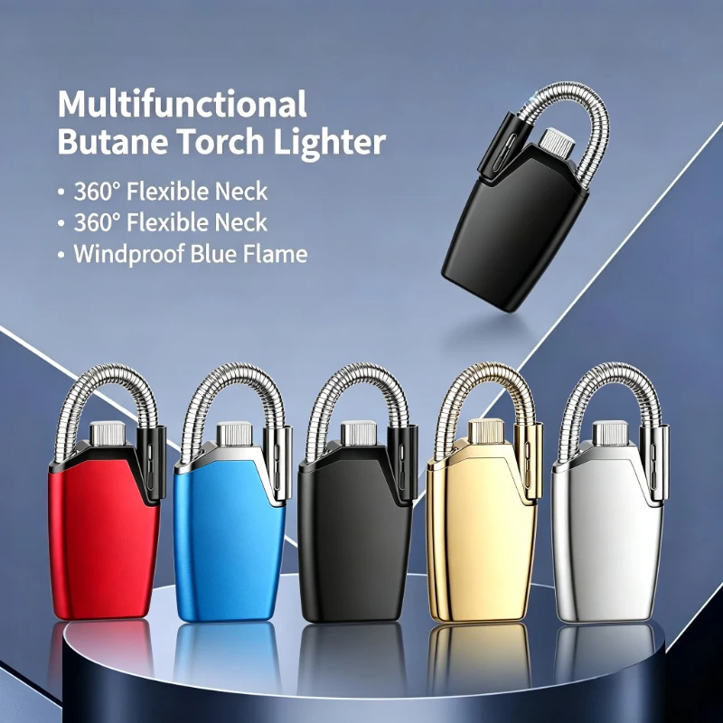 

Bendable Metal Tube Torch Lighter, Blue Windproof Flame, Refillable Butane Portable Ignition Tool for BBQ Candle Home Daily Use