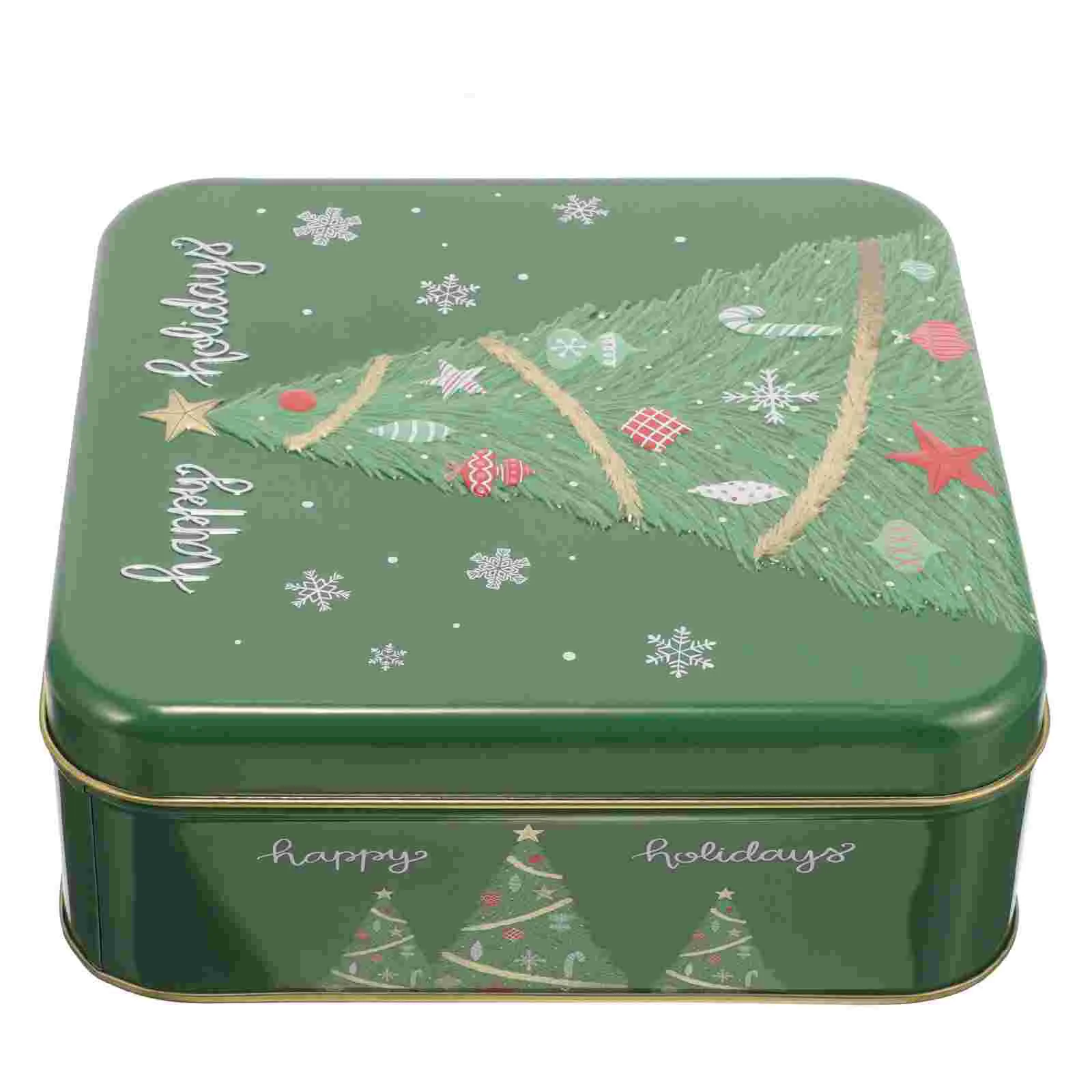 Gift Boxes Christmas Cookie Tin Candy With Lid Containers Storage Holder Green Tinplate Baby