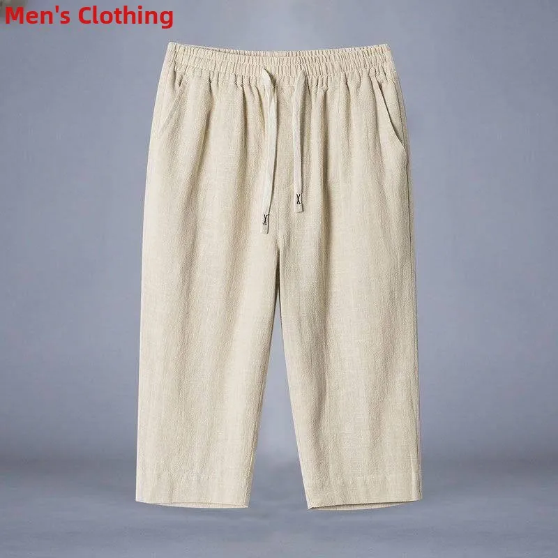 

Loose Fit Cotton Linen Men's Summer orts Straight Leg Lightweight Big Size Casual Pants Breathable Comfortable All Season