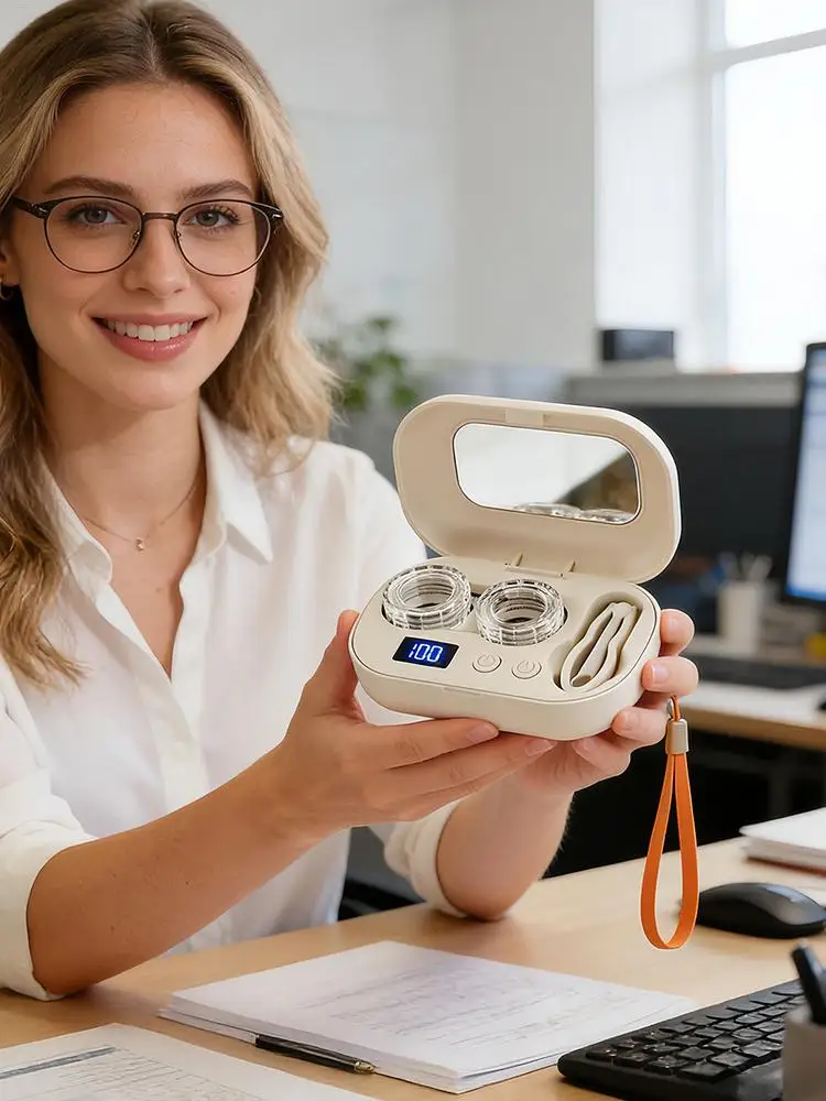 Portable Contact Lenses Case Ultrasonic Contact Lenses Cleaner Remove Tear Protein Cleaning Machine with USB Charging