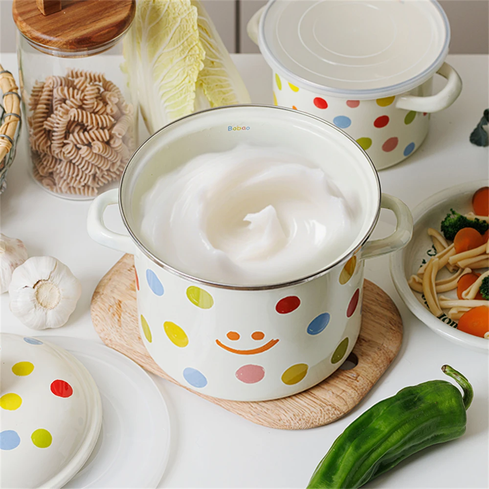 

Old Style Enamel Storage Jar Suitable For Refrigerator Heat-Resistant Basin Food Grade Double Ear With Handle And Lid Jar