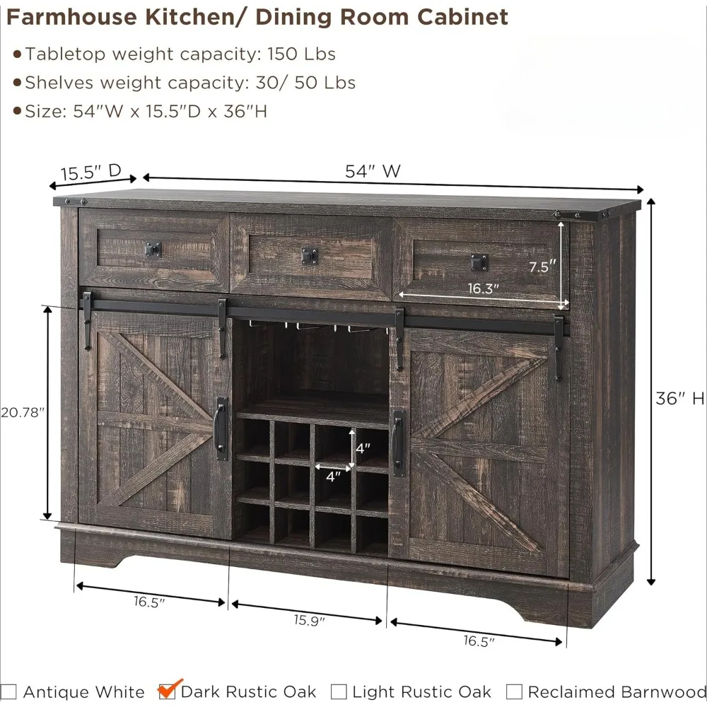 Farmhouse Wine Bar Cabinet W/Sliding Barn Door, 54\