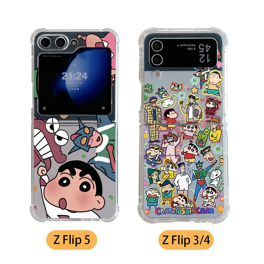 Funny Anime Crayons Shins-chans Phone Case for Samsung Galaxy Z Flip 3 4 Z Flip 5 6 Z Fold 4 5G PC Soft Anti-fall Back Cover