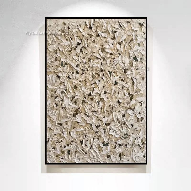 Original Hand‑Painted Mark Rothko Style Abstract Oil Painting, Cream 3D Impasto Large Vertical Canvas Wall Decoration
