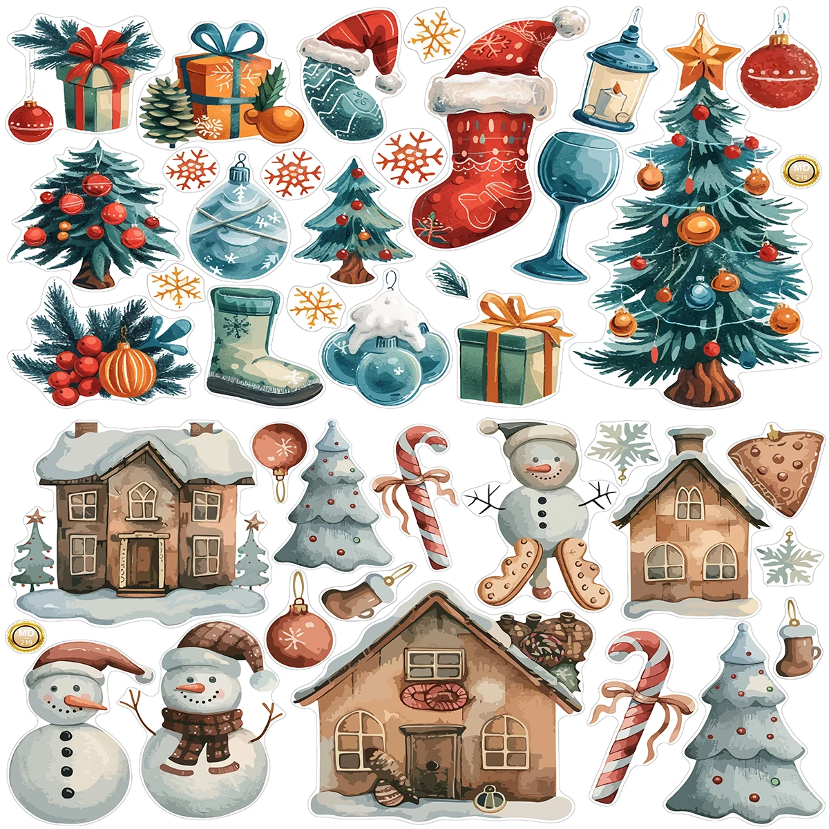 12 Styles 3D Christmas Decoration Wall Sticker For Kids Baby Rooms Self-adhesive Bedroom Wallpaper Holiday Decor Wall Decals