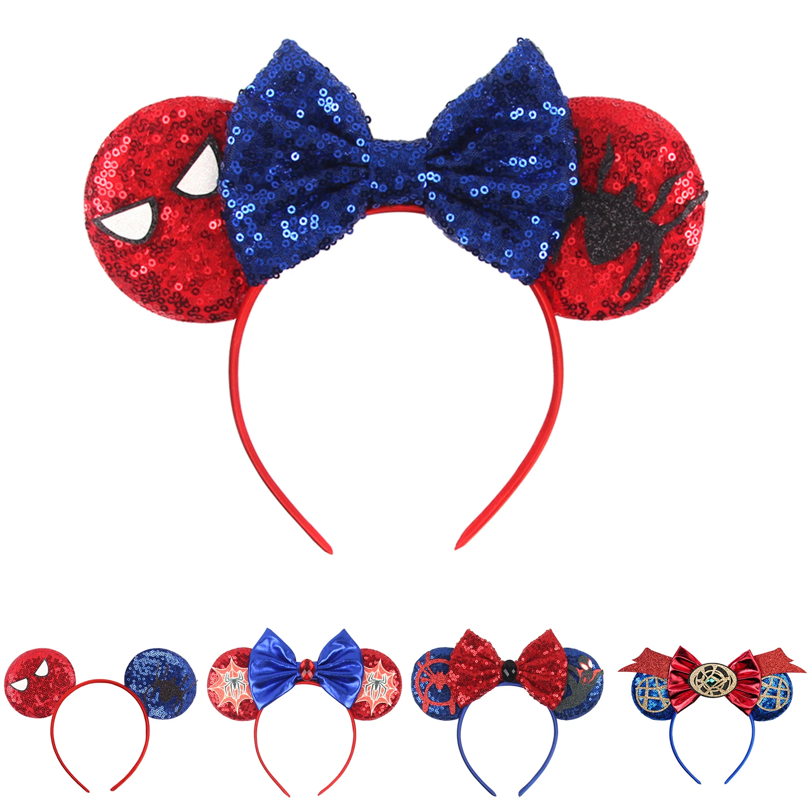 1pc Cartoon Mouse Ear Hair Accessory Cartoon Spider Pattern Sequin Bow Hair Hoops With Unisex Theme Party Hairbands