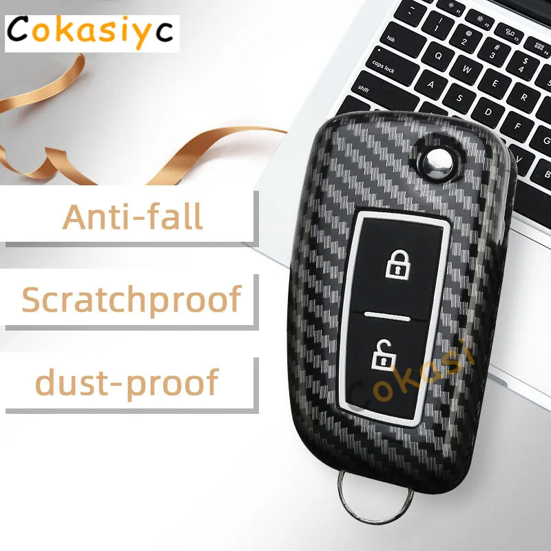 Carbon Fiber ABS Remote Car Key Case Silicone Full Cover For Nissan Juke March Qashqai Sunny Sylphy Tiida X-Trail