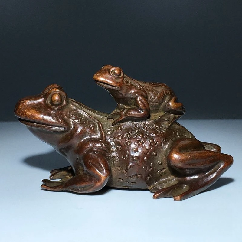 Antique Bronze Auspicious Toad Grateful Mother Statue Miniature Tea Ceremony Table Decoration Animal Sculpture Home Decoration