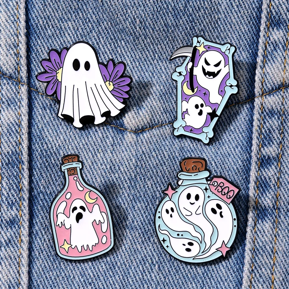 Halloween Brooch Ghost Demon Cute Cartoon Alloy Pin Badge for DIY Clothes Bags Shoes Hat Scarf T-shirt Jeans Accessory Unisex