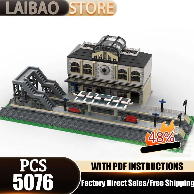 

Railway Train Moc Building Blocks Central Railway Station and Platforms Technology Brick Christmas DIY Construction Holiday Toy