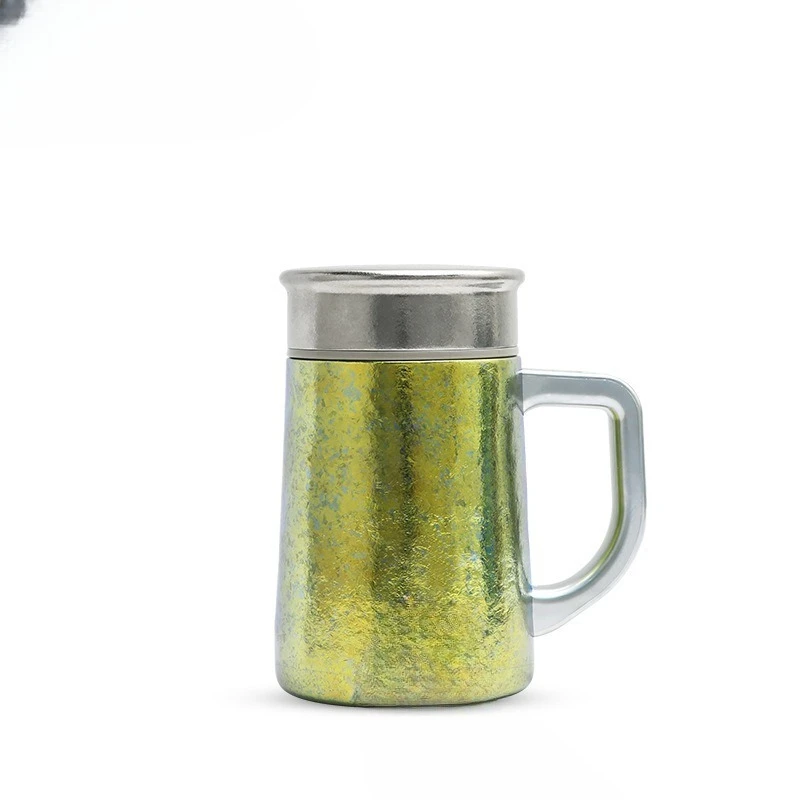 Pure titanium thermos cup, office men's household tea cup with handle 450ML vacuum insulation