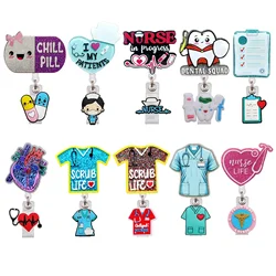 Medical Acrylic Glitter Pill Dental Retractable Badge Reel Rotatable Crocodile Clip ID Badge Holder for Doctor Nurse