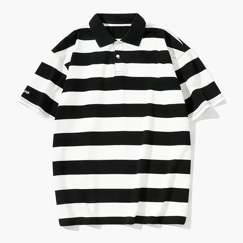 Summer Men\'s Striped Polo Golf Wear Tops 2024 Casual Business Short Sleeve Tee Shirts Daily Oversized Y2K Vintage polo shirt