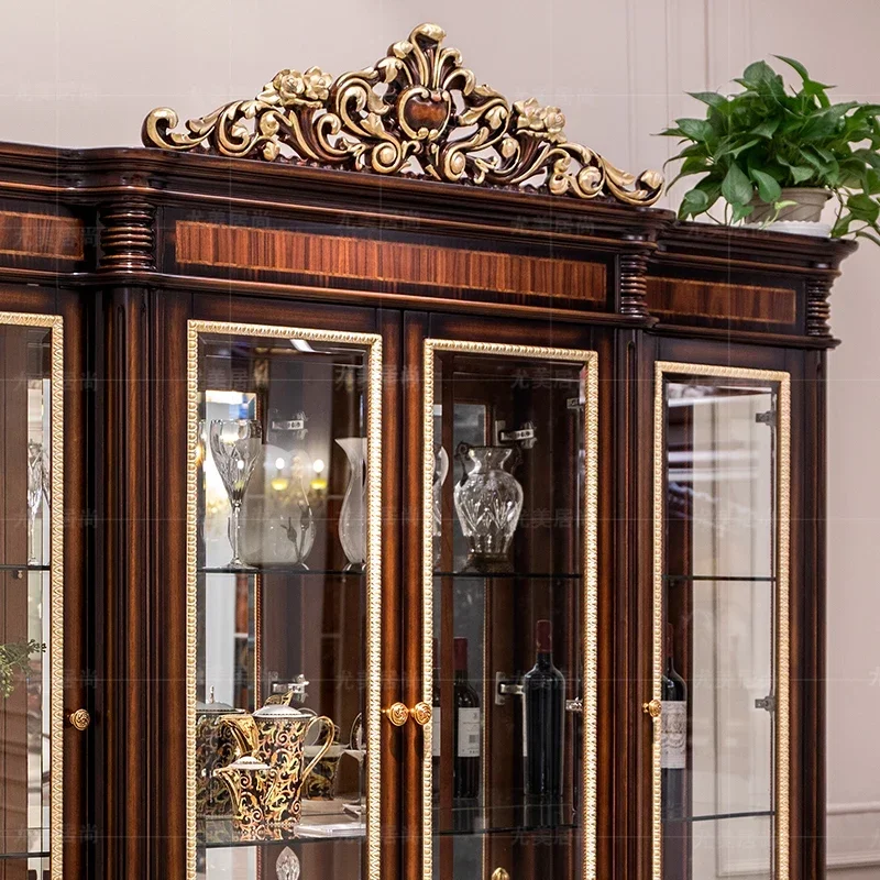 European style solid wood villa living room four door wine cabinet tracing 2.2 meters of American luxury palace display cabinet