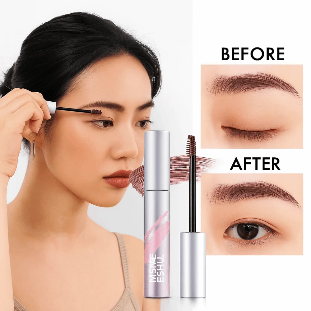 Creme de tintura de sobrancelha natural de longa duração com escova dobrável lápis de tintura de sobrancelha à prova d'água à prova de suor cosméticos