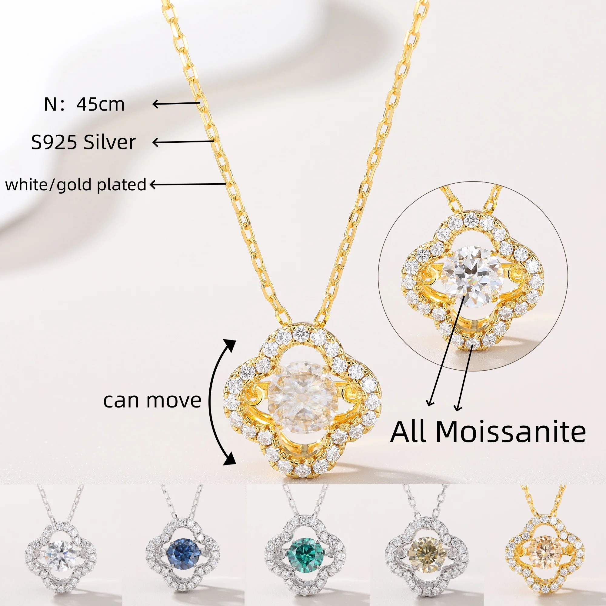 

Классическое повседневное стильное колье из четырехлистного клевера S925, серебро 0,5 карата, все муассанитовое ожерелье с сертификатом GRA для женщин, подарок