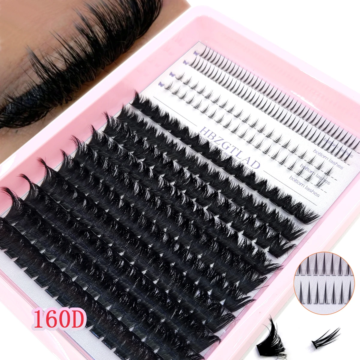 New 14 row 3D fluffy clustered eyelashes 80D/100D/140D/160D thick eyelashes D curled 10-18mm with bottom eyelashes