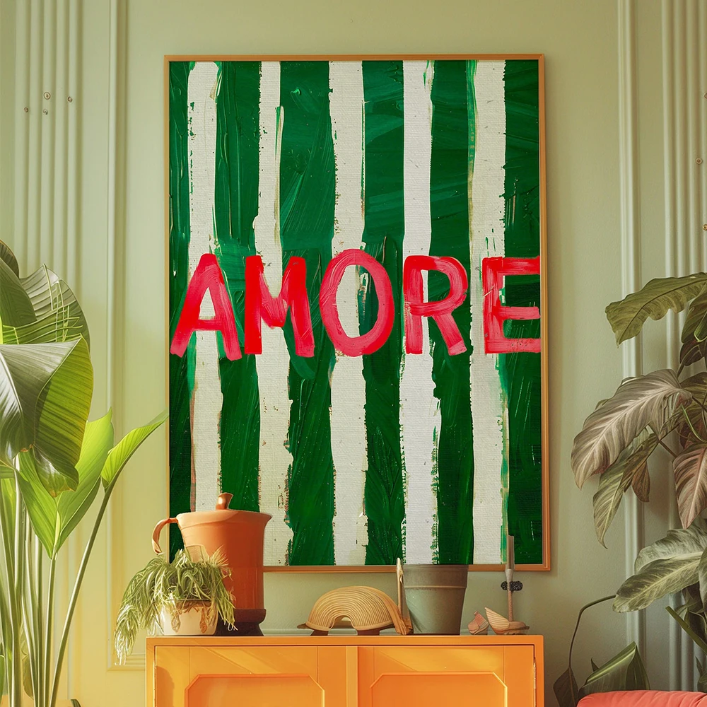 Amore Vintag-impresiones artísticas de pared verdes modernas, pintura en lienzo, póster, imagen para sala de estar, dormitorio, sala de juegos, decoración del hogar