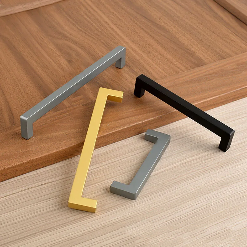Cabinet Handle Bathroom Drawer Pulls TV Cabinet Wardrobe Handles Square Gold Black Solid Aluminum Alloy Furniture Door Bars