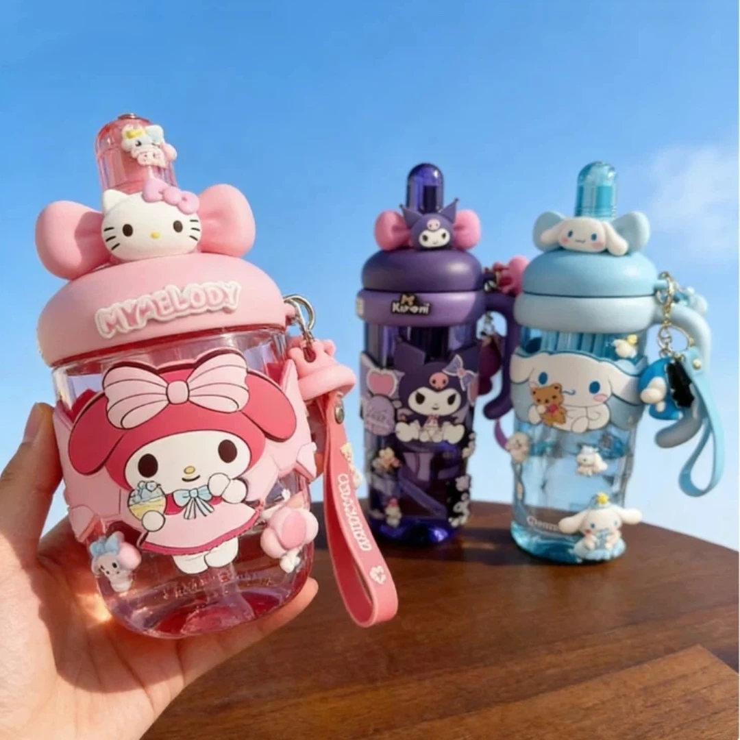 Botella de agua Sanrio Bopop Space Cup de 650ml/1200ml con tapa y pajita para niños, tazas que cambian de color, botella de agua Hello Kitty
