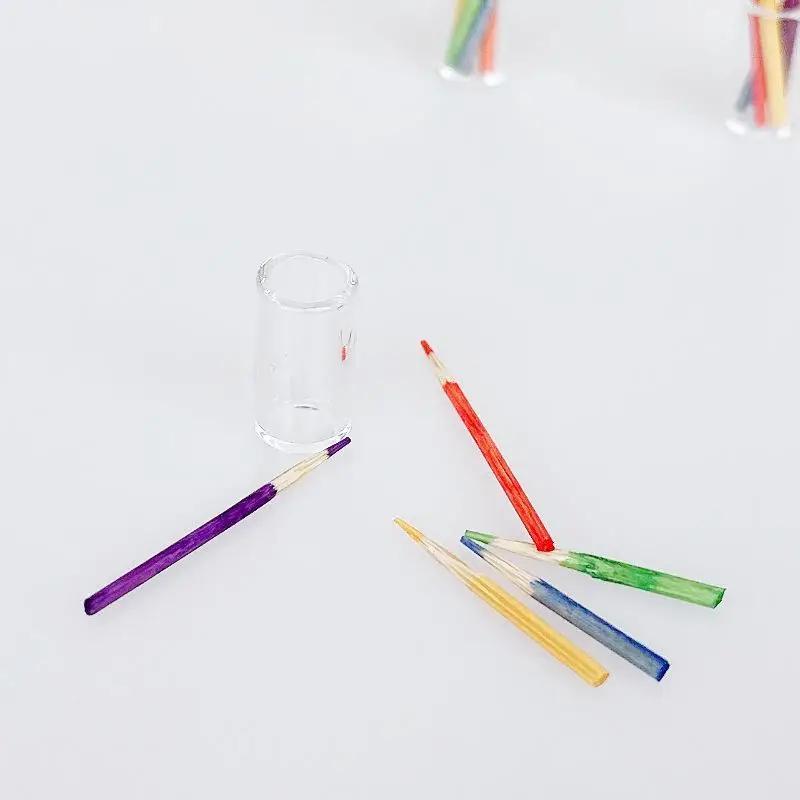 5Pcs/set Doll House Learning Scene Accessories 1:12 Dollhouse Miniature Small Pen Cup Holder With Color Pencil