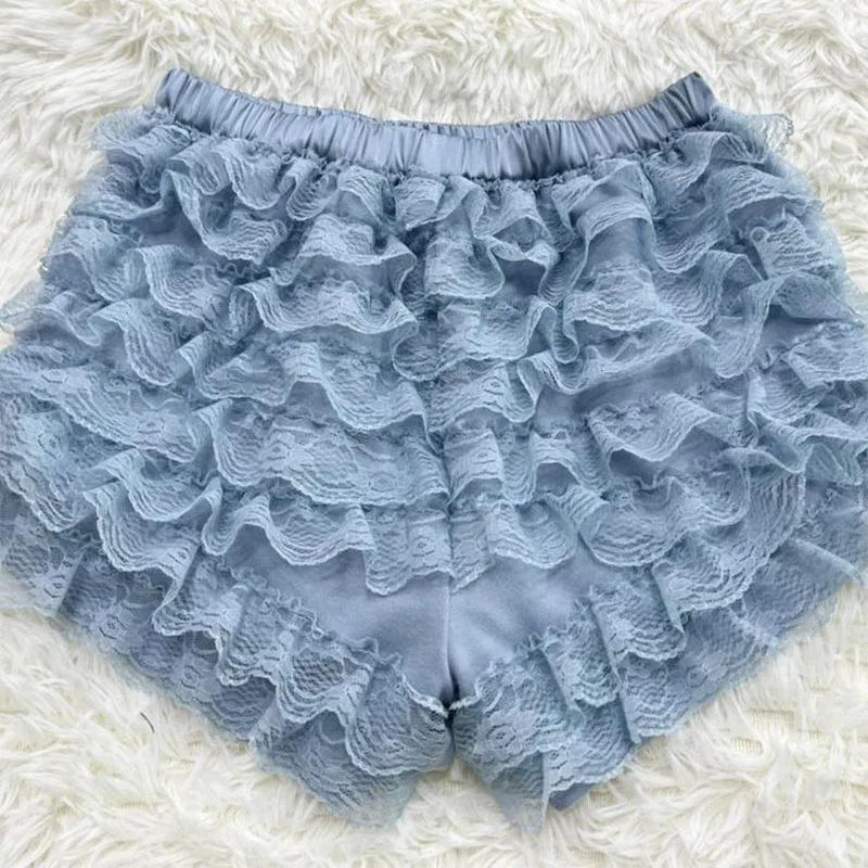 Dames Roze Gelaagde Ruche Kant Lolita Korte Bloeiers Japanse Stijl Schattige Pompoen Short Slipje Ondergoed Ruches Pettipants