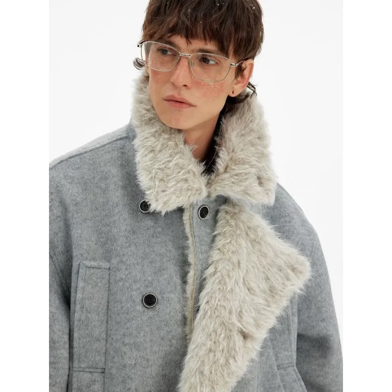 

The New Winter Off-white Lambskin Lapel and Belt-fastened Warm Jacket From A Trendy Brand's Loose Cotton-padded Jacket Versatile