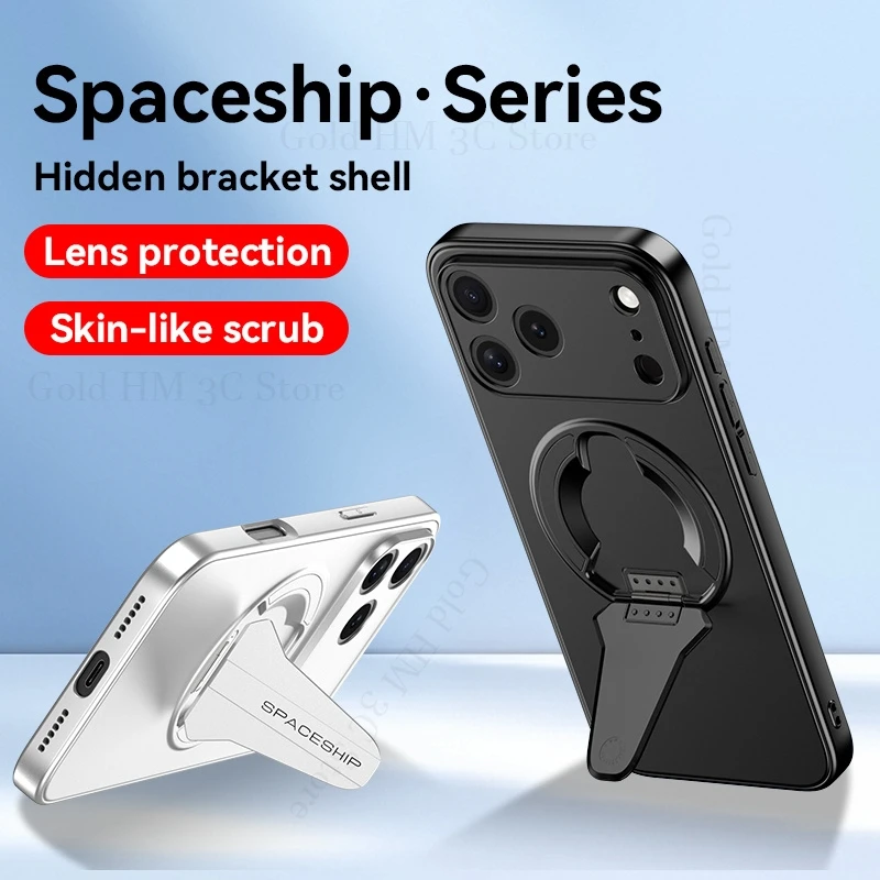 

Soft TPU Bumper Armor Shockproof Case For iPhone 16 Pro Max 17 Air 15 13 14 Pro For Magsafe Magnetic Folding Bracket Stand Cover