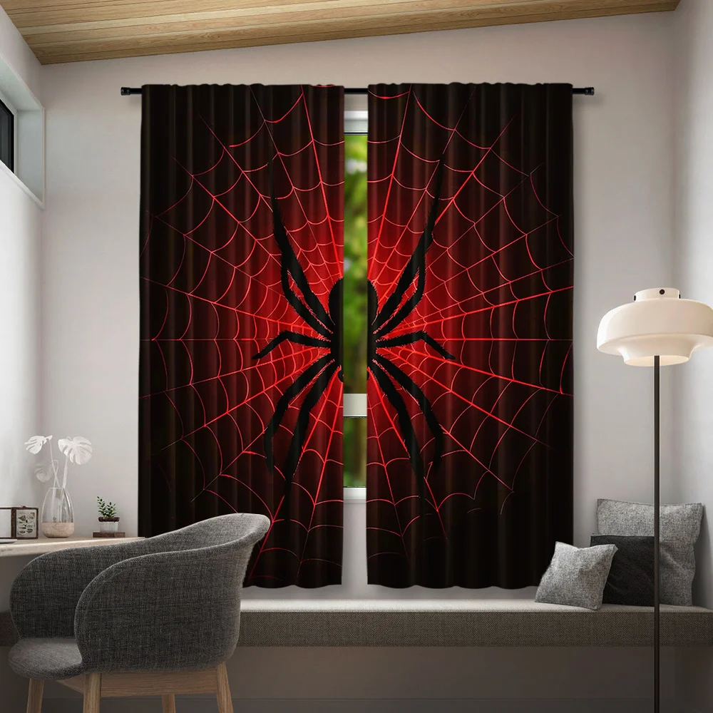 Spider Web Curtains 2 Panels, Rod Pocket Blackout Polyester Pongee Semi-Sheer Embossed Machine Washable for Bedroom Decor