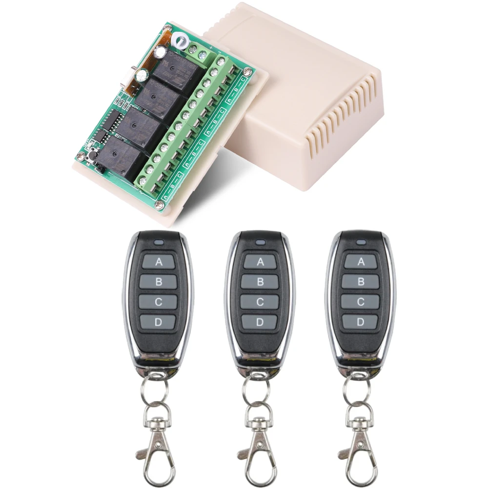 433 Mhz Draadloze Universele Afstandsbediening Schakelaar Dc 12V 4ch Rf Relay Ontvanger En Zender Voor Garage En Gate Controller Diy