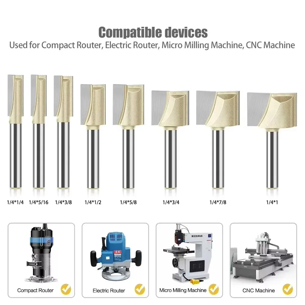 Professional 1/4′′ Shank 1/2′′ Shank Slotting Cutter Router Carpentry Tool Set Fresa,Milling Cutter Cleaning Bottom Bit for Wood