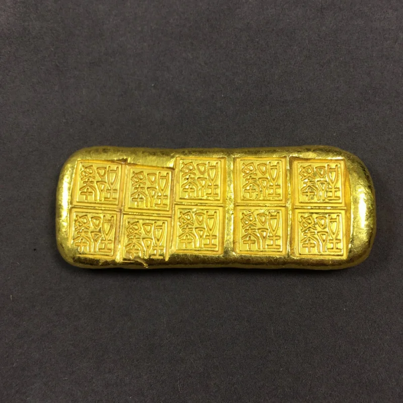 Antique Brass Solid Cast Gold Bar Small Stamp Gold Plate Gold Ingot Replica Antique Home Decoration Plaything