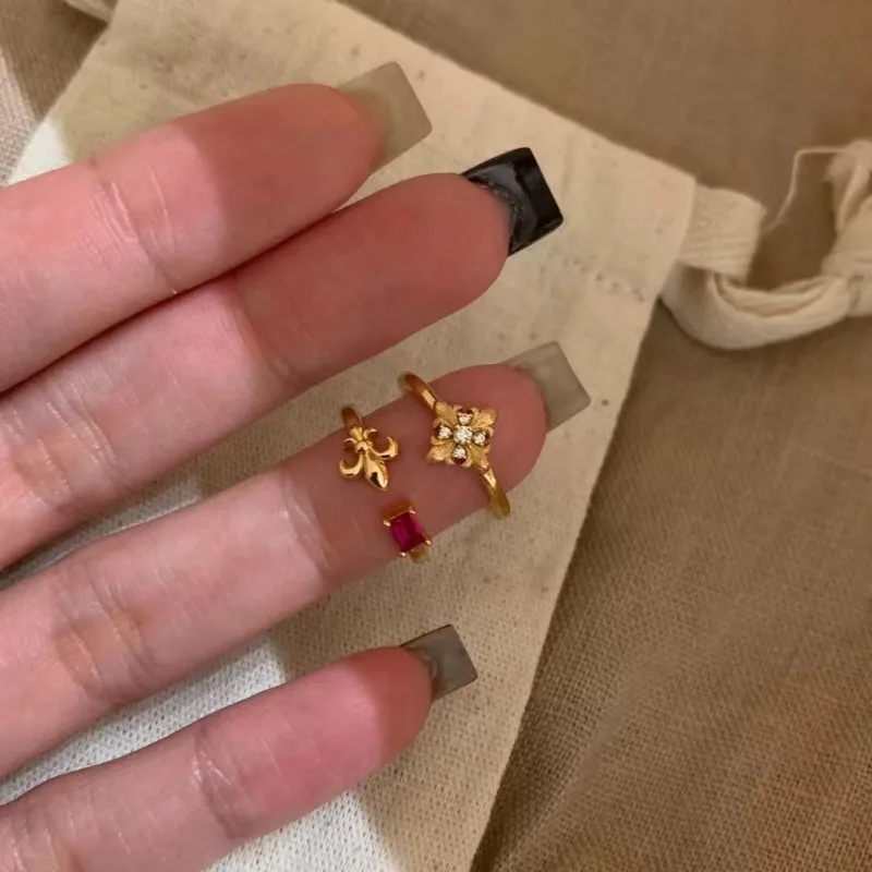 Рекламное хит продаж, кольцо с красным цирконом и радугой, женское ретро, легкая роскошь, высококачественные кольца, аксессуары для одежды