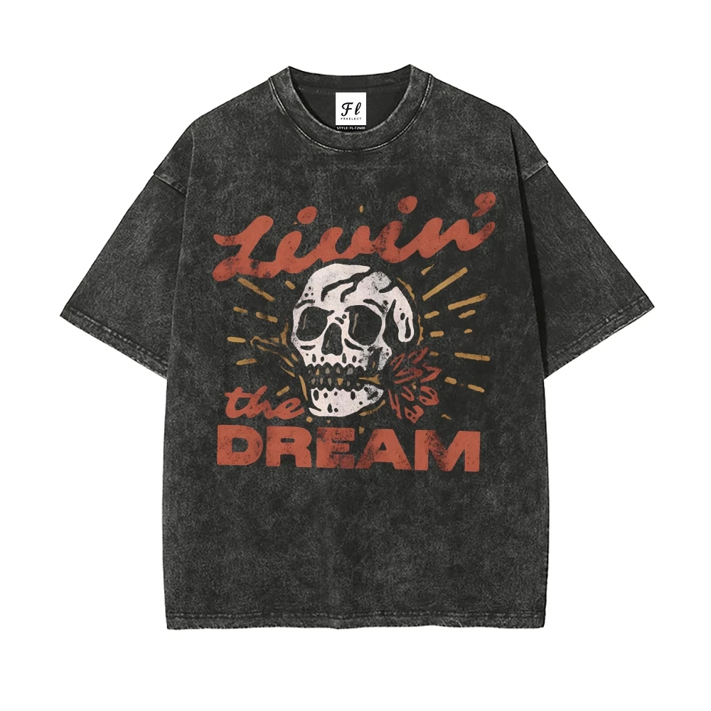 

Living the Dream Comfort Color T-Shirt, Skull Hanging A Rose Summer Tee For Women Men, Trendy Grunge Indie Boho Graphic Tee