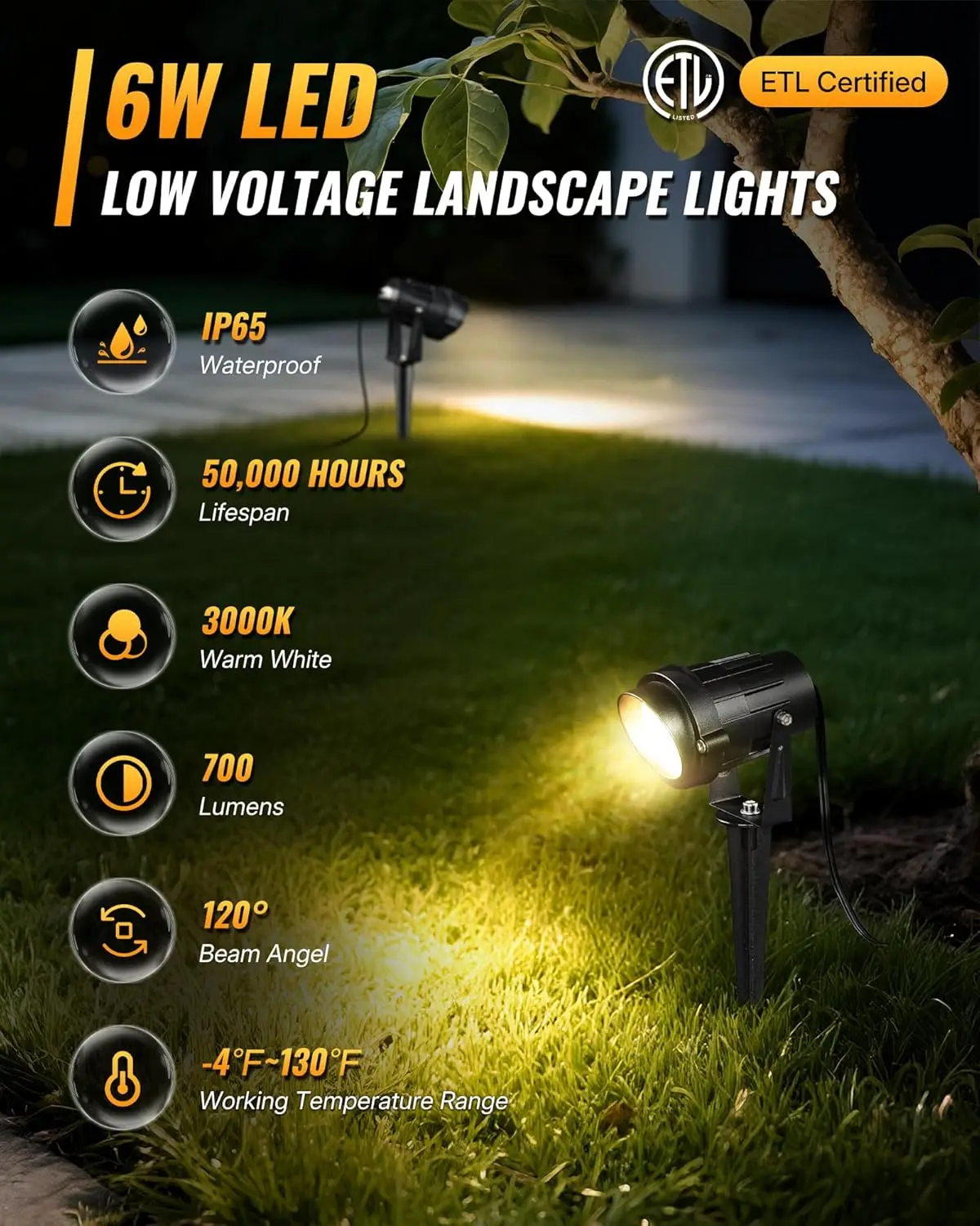10W 12V DC LED Low Voltage Landscape Lights, IP65 Waterproof Outdoor Spotlights with Connectors for Garden Tree Yard 4-10 Pack
