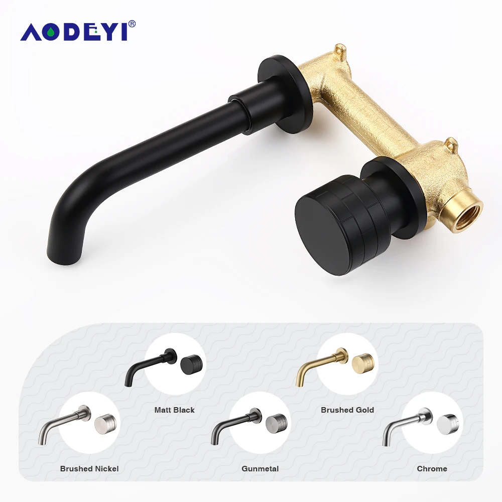 Basin Faucet Bath Mixer Bathroom Sink Tap Wall Mounted Brass Matt Black Single Handle Hot Cold Water Brushed Gold Gunmetal Set