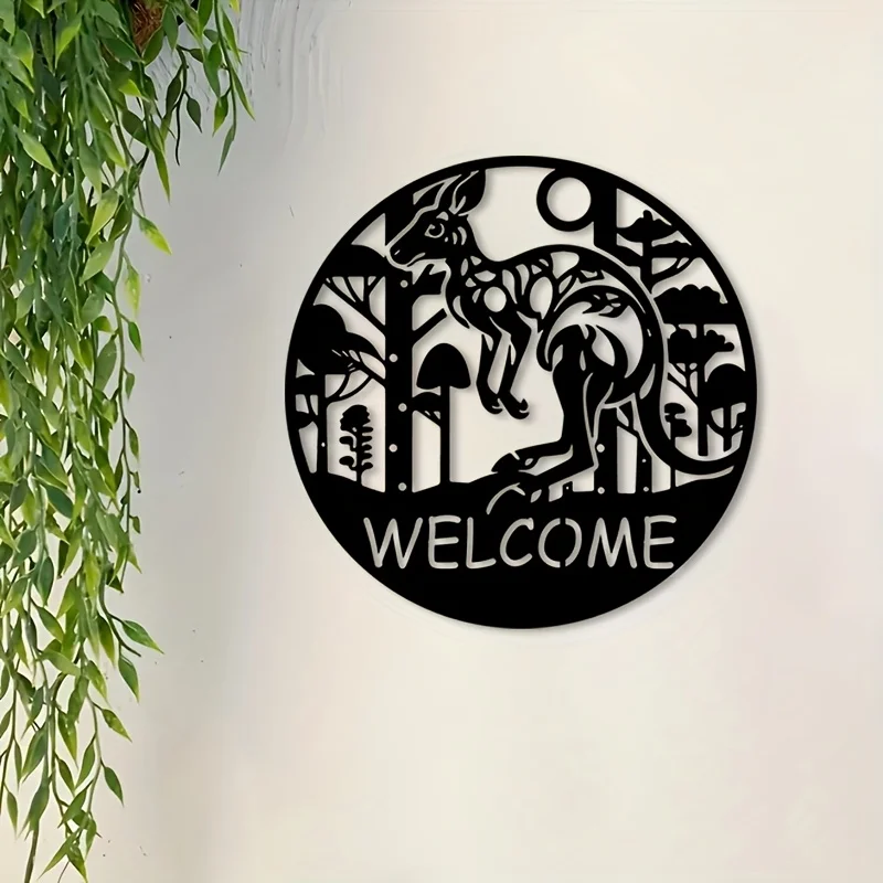 Rustic Kangaroo Metal Wall Art Weather Resistant Iron Sign for Indoor Outdoor Patio Decor