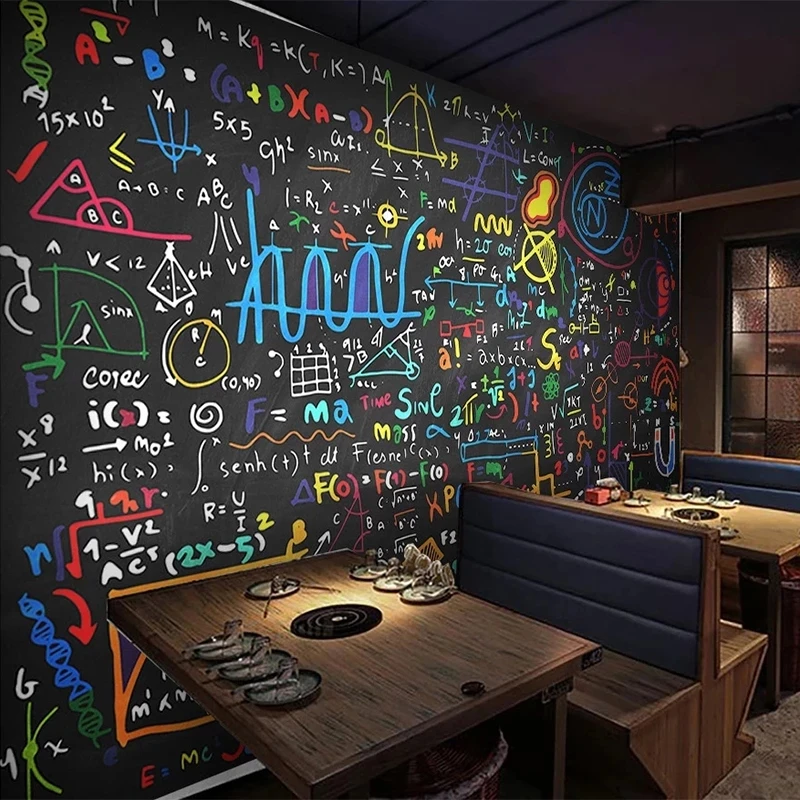 Customized Modern Creative Wallpaper Colored Chalk Math Formula Photo Mural science Cafe Kids Living room background restaurant