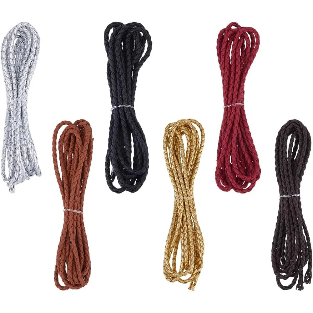 

6 Colors 16.38 Yards Braided Leather 4mm Imitation Leather Cords String Rope Folded Cord Rope Lace for Necklace Bracelets