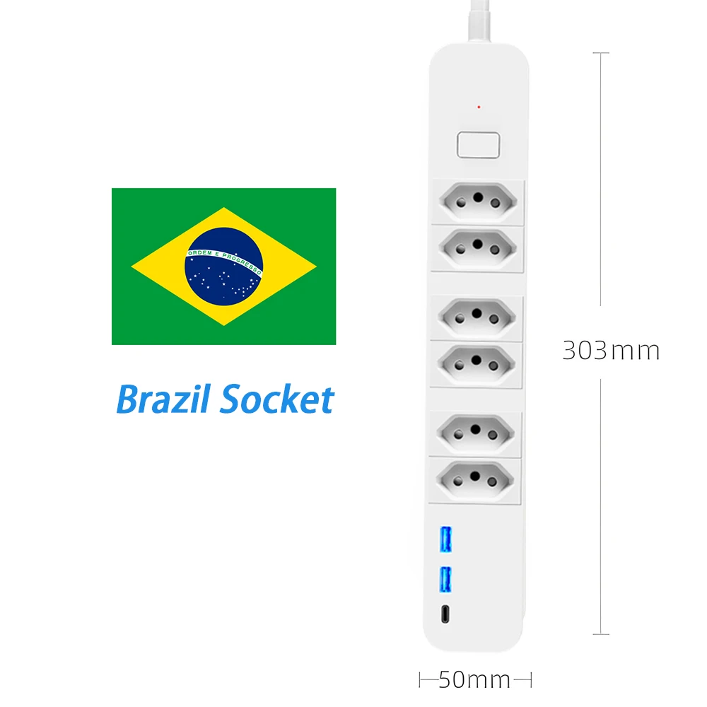 Melery Brazil Wifi Smart Power Strip Type-C USB Charging Board Tuya App Remote Control Works With Google Home Alexa Dot Office