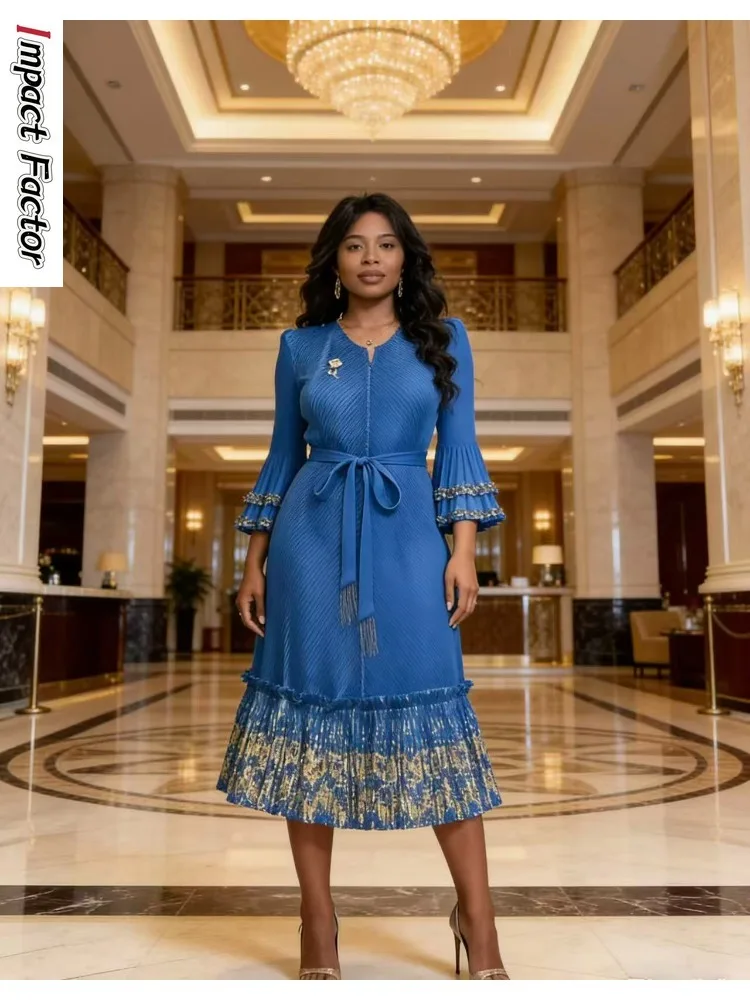 

Новое плиссированное платье Miyake Africa Весна 2026 с завязками на талии, брошью-розой и бахромой, женская юбка