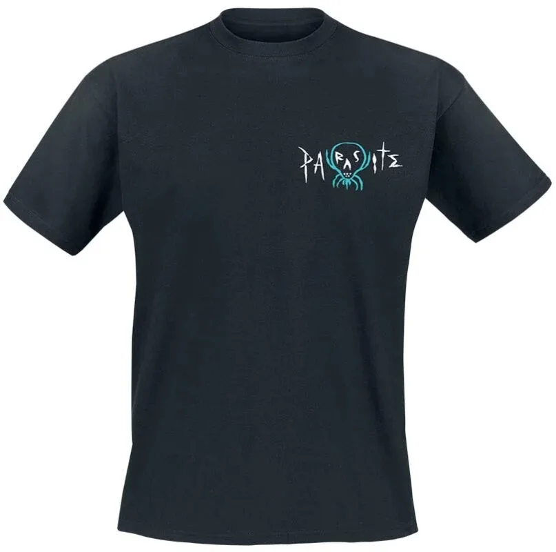 The Cure Parasite Chest Print Tee, Rock T-Shirt with Skull Octopus Logo & Band Text Print, Rock Fan Merch
