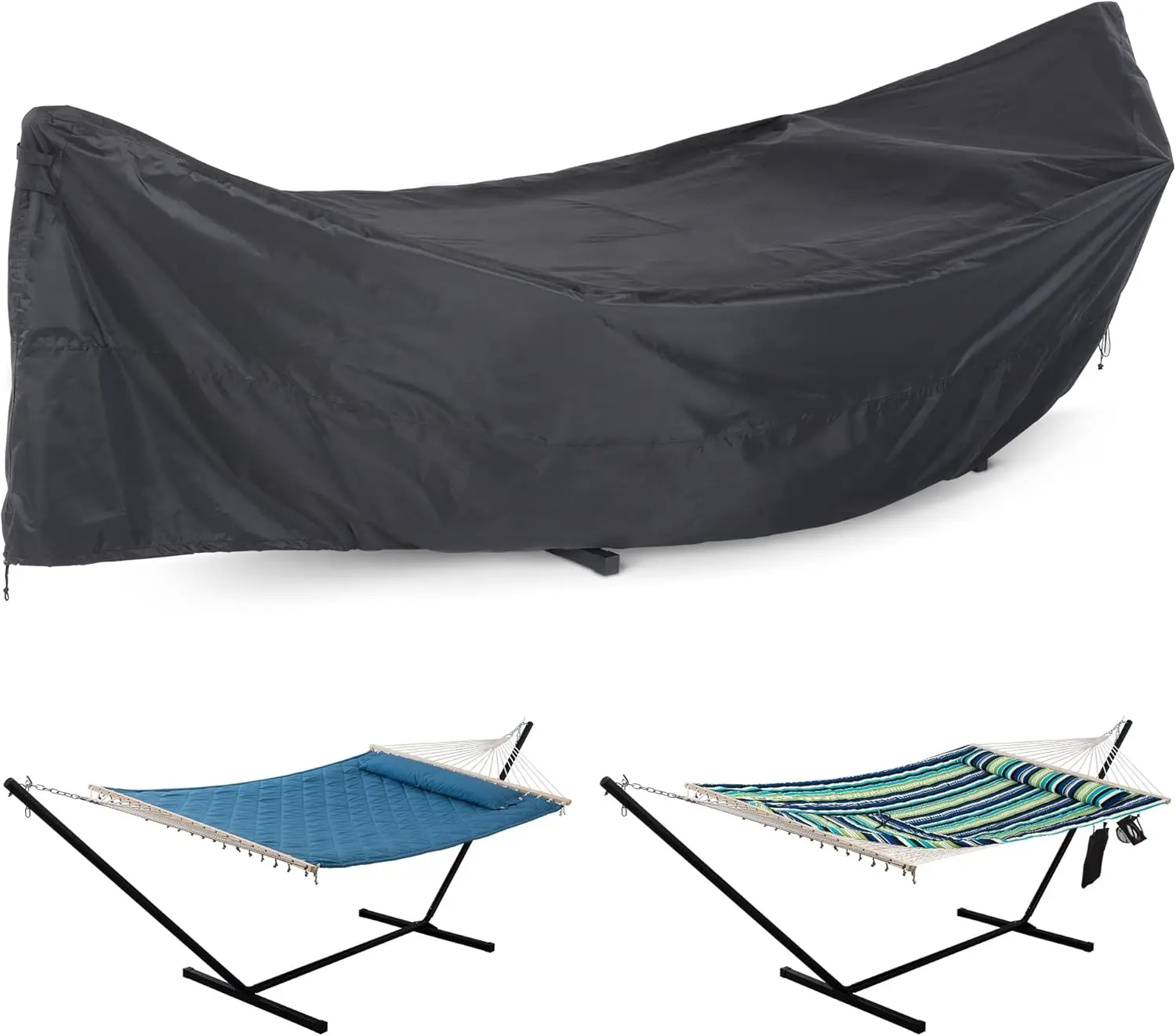 

Waterproof Hammock Cover for 12FT Stand - Heavy Duty 210D PU Fabric with Adjustable Straps and Wind Vents, Black