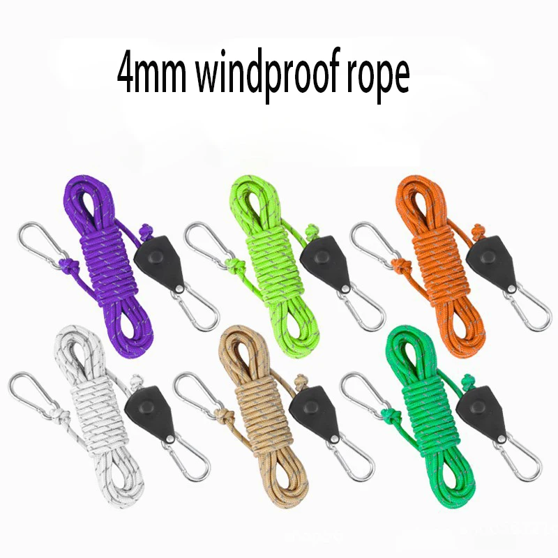 1PC 4mm Esticador de Corda Refletivo para Barraca de Camping, Fivela à Prova de Vento com Roldana e Gancho para Toldo - Solução Durável para Amarração Externa