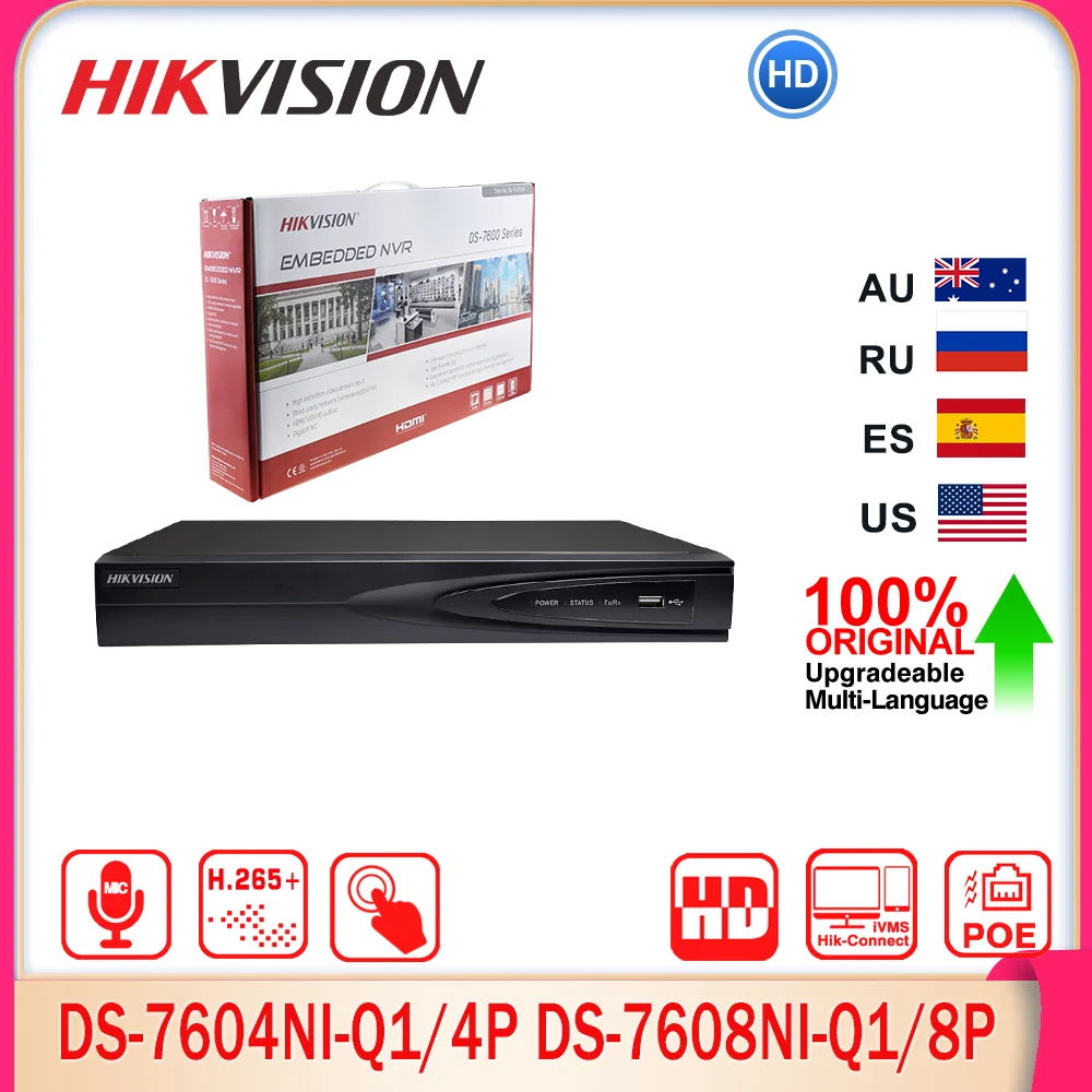 

Сетевой видеорегистратор Hikvision DS-7604NI-Q1/4P DS-7608NI-Q1/8P 4K 4/8CH 4/8 PoE NVR 8MP H.265 + MD2.0 Охранное наблюдение