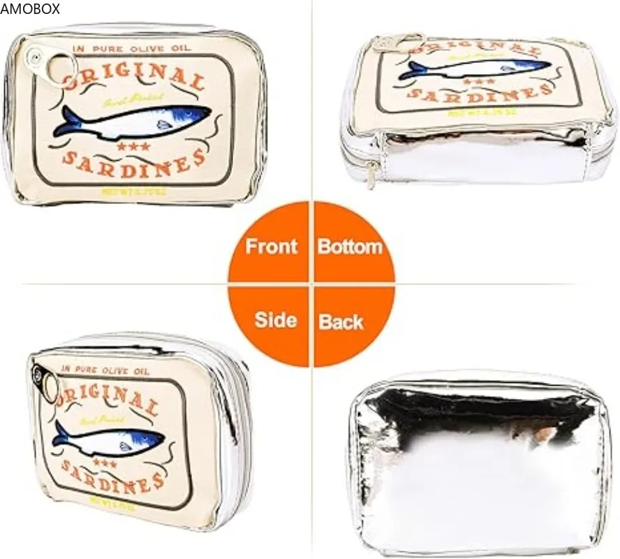 AMOBOX Canned Sardines Makeup Bag, Cute Clutch Makeup Case Cosmetic Bag Portable Snack Pouch bag Travel Toiletry Bags Waterproof