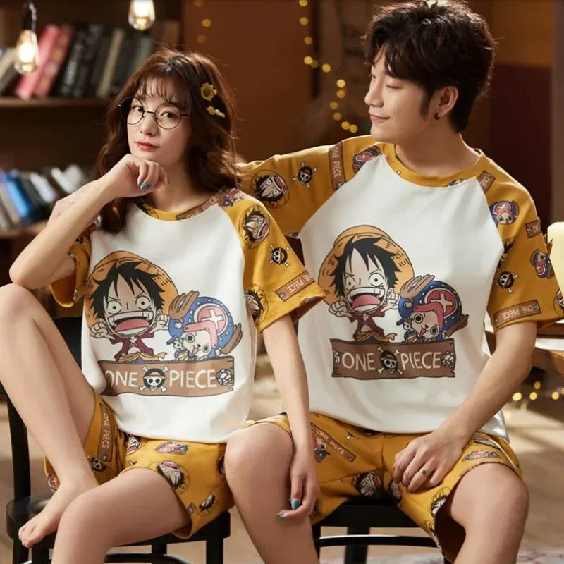 Conjunto de pijamas a juego de pareja de Anime, ropa de dormir de manga corta con estampado de calavera, pijama para amantes de la familia, ropa de dormir acogedora para el hogar, ropa de casa M17