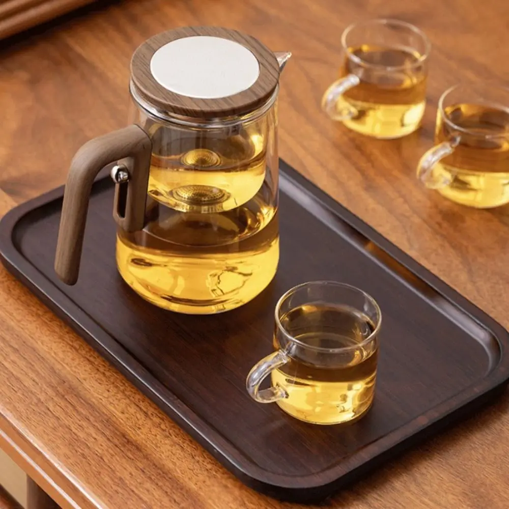 One Click Magnetic Switch Water Separation Inner Container Teapot Glass Wood Handle Filter Tea Cup Clear 600/800 ML