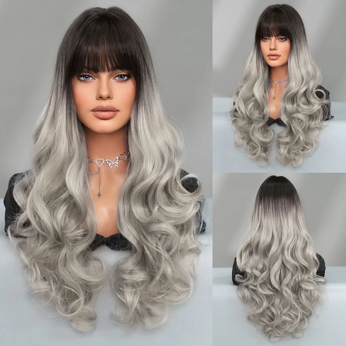 

PARK YUN Long Curly Silver Ash Wig For Women Cosplay Daily Party Overhead Dyeing Curly Wigs Synthetic Wigs Heat Resistant Wig